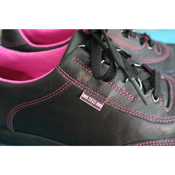 SAS Sporty Leather Sneakers Black Pink Lace up Comfort Cushion Walking Women 10 - Picture 3 of 8